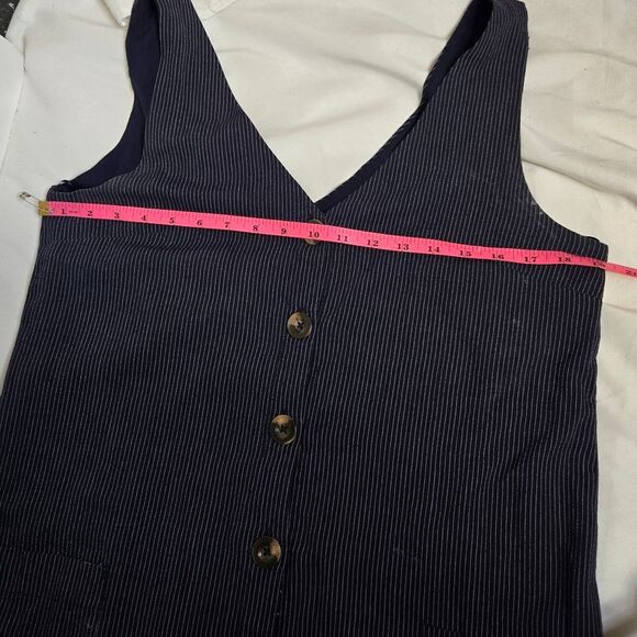 MIA & TESS navy blue micro stripe button front sleeveless pinafore dress M - Picture 8 of 9